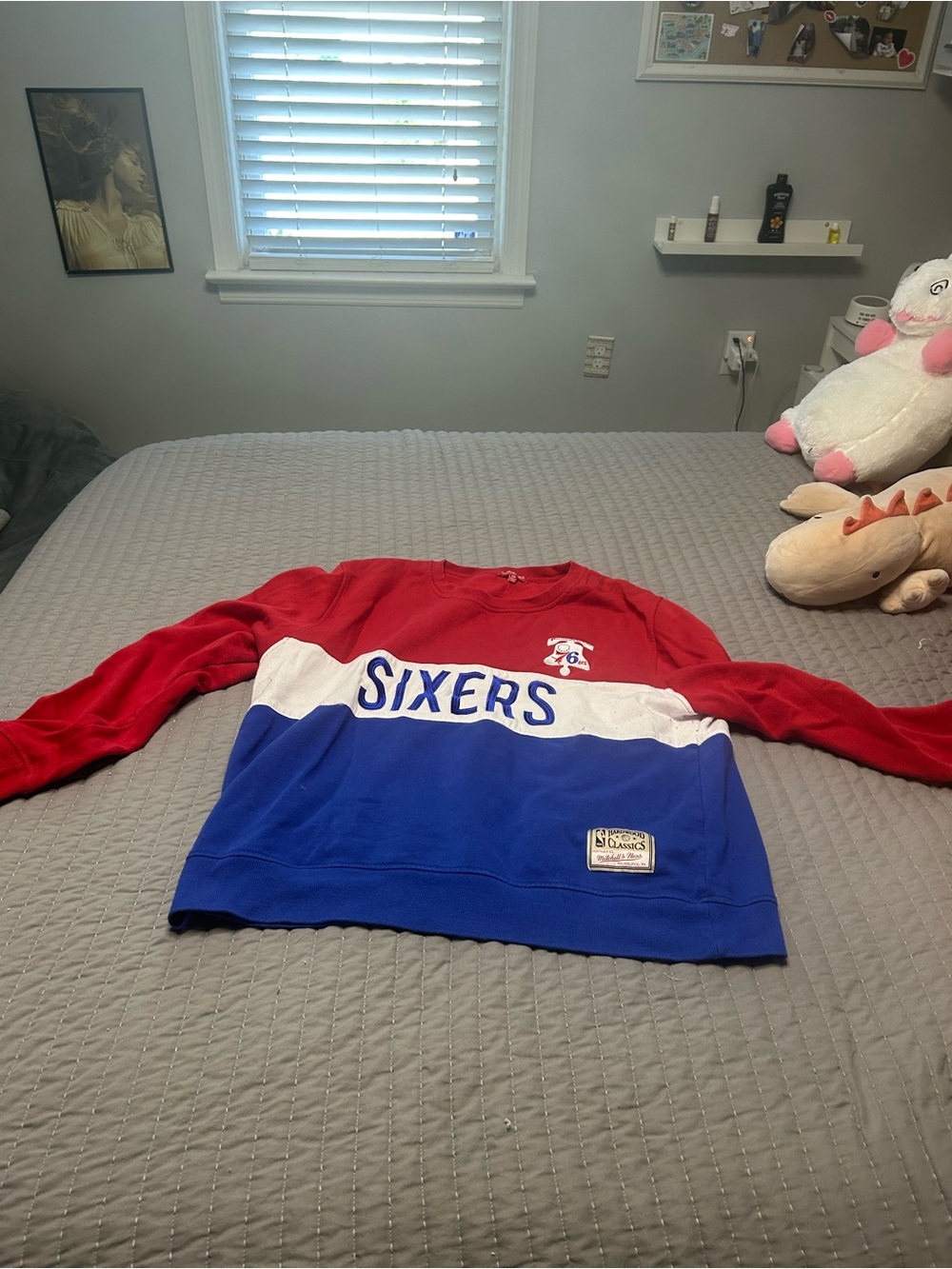 Mitchell & Ness Philadelphia 76ers Red White Blue Colorblock Crewneck Sweatshirt